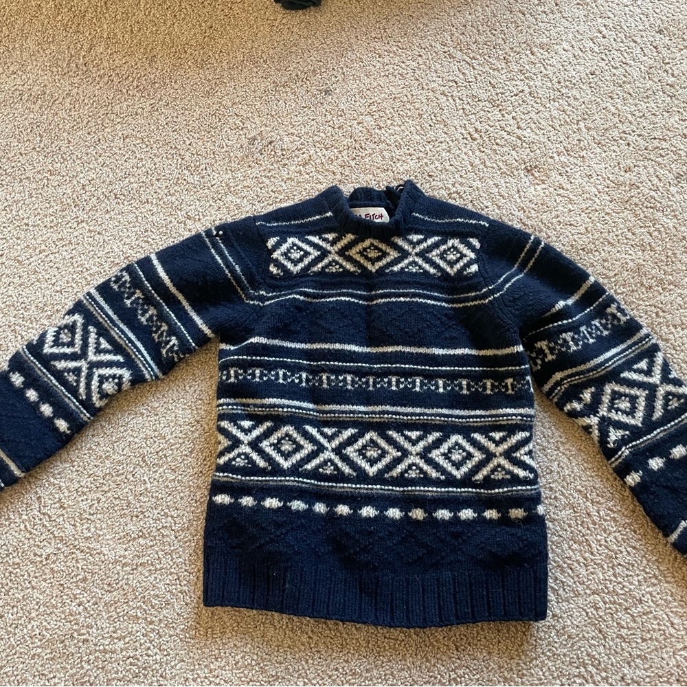Sweater, size small, white and blue pattern, comfortable